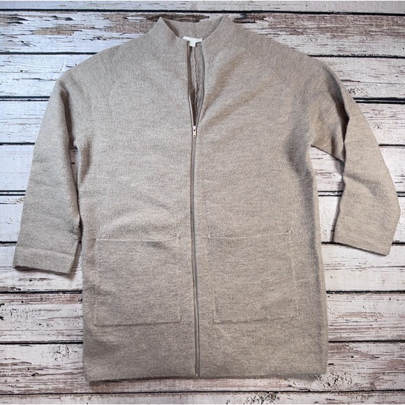 COS Women's Beige Tan Full Zip Wool Sweater Jacket Size Small Quiet Luxury - Picture 1 of 6